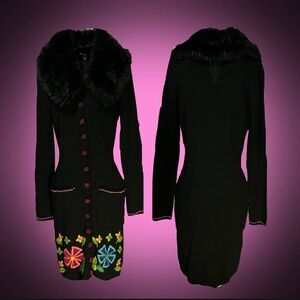 Rare Betsy Johnson Black Coat with Colorful Embroidery
